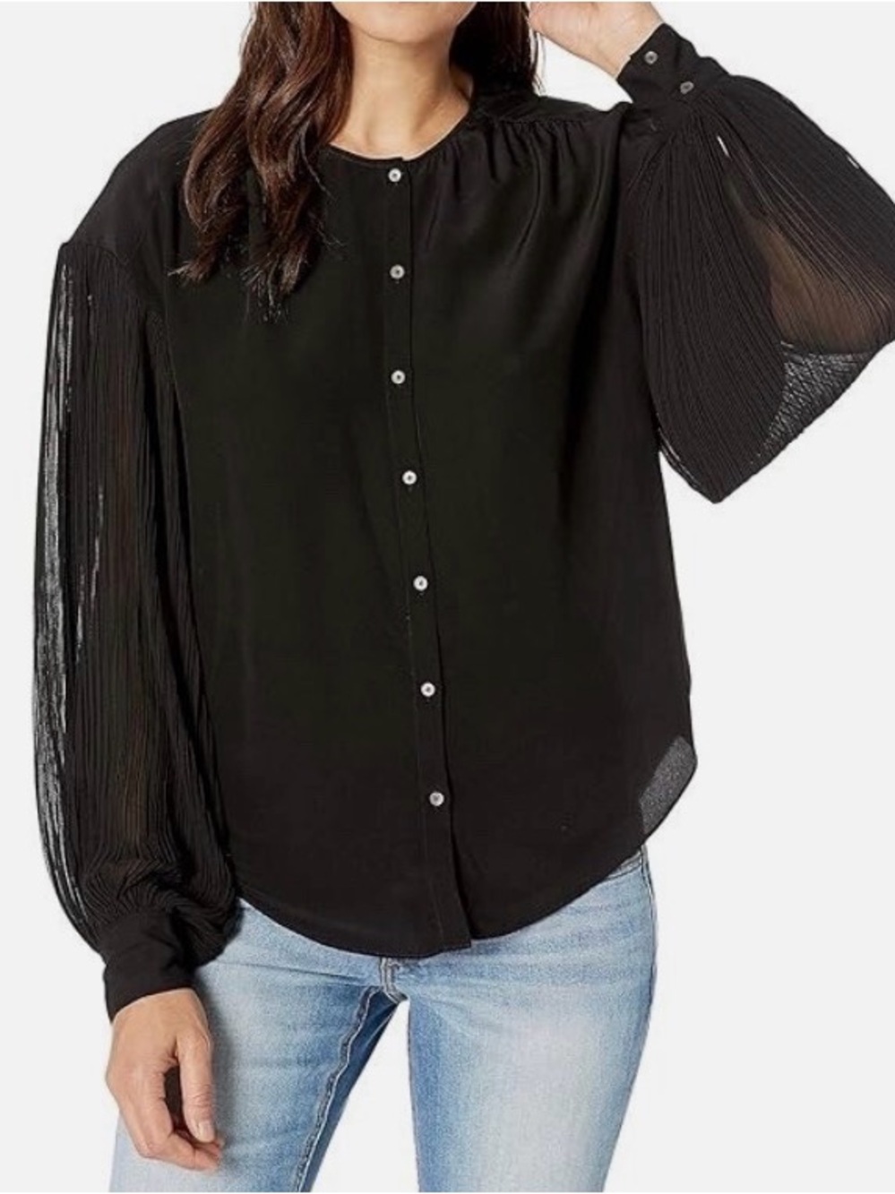 NWOT Joie Kevia Long Sleeve Silk Blouse Sheer Long Sleeves Black